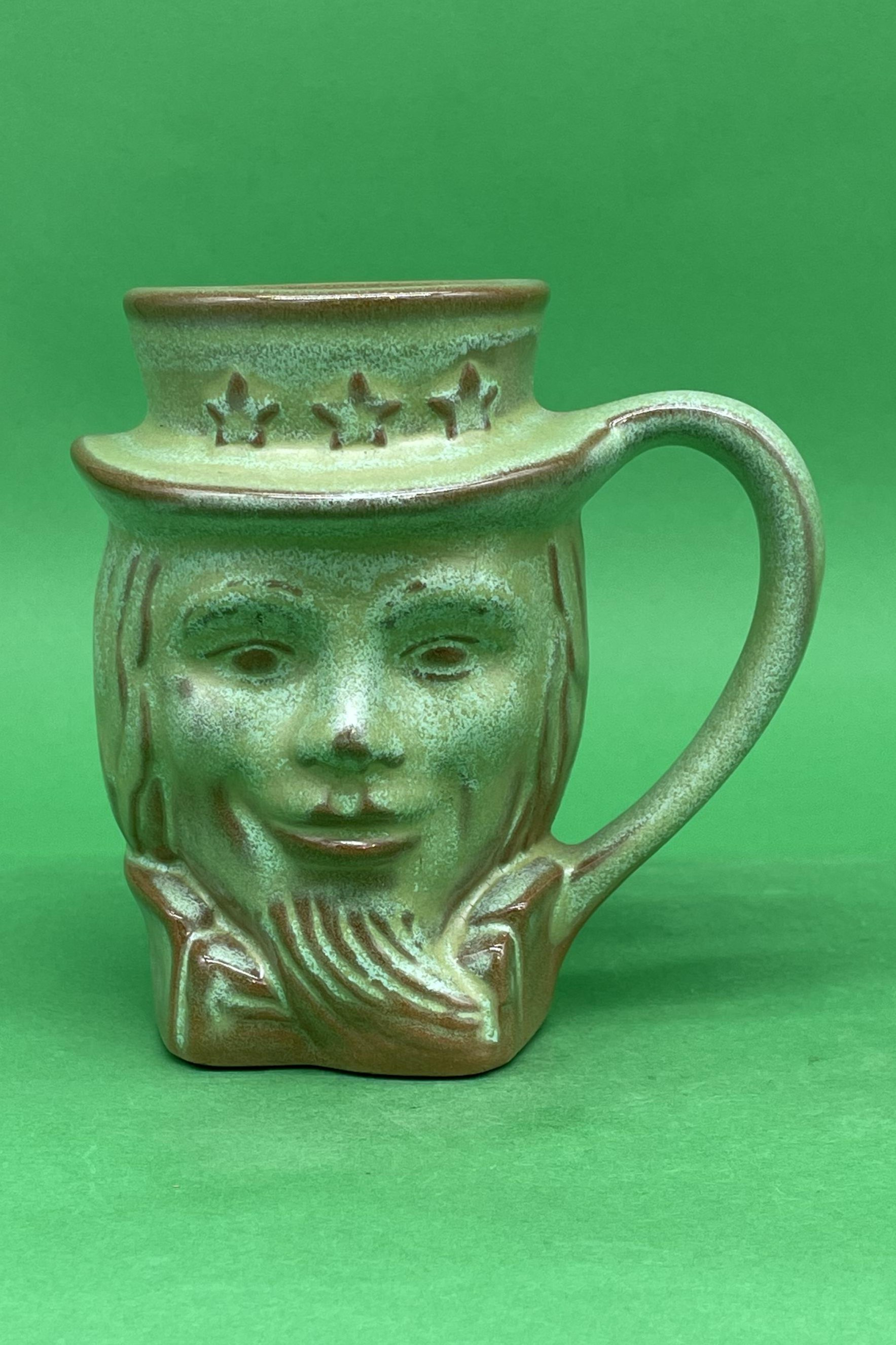 Uncle Sam character jug prairie green Frankoma Pottery 1976